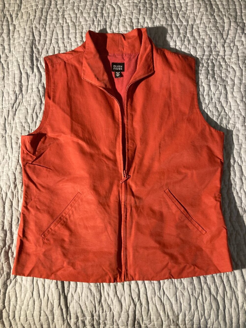 Eileen Fisher burnt orange zip vest size M